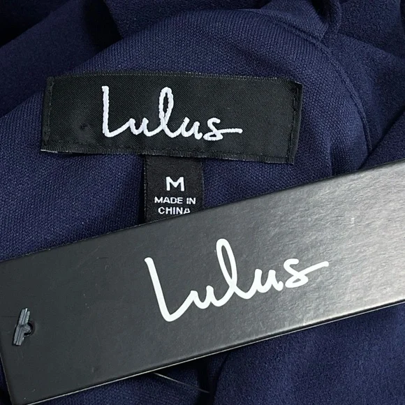 Lulus Cityscape Navy Blue Bodycon Dress Sz M Halter Off The Shoulder Sleeves NWT - Picture 8 of 10